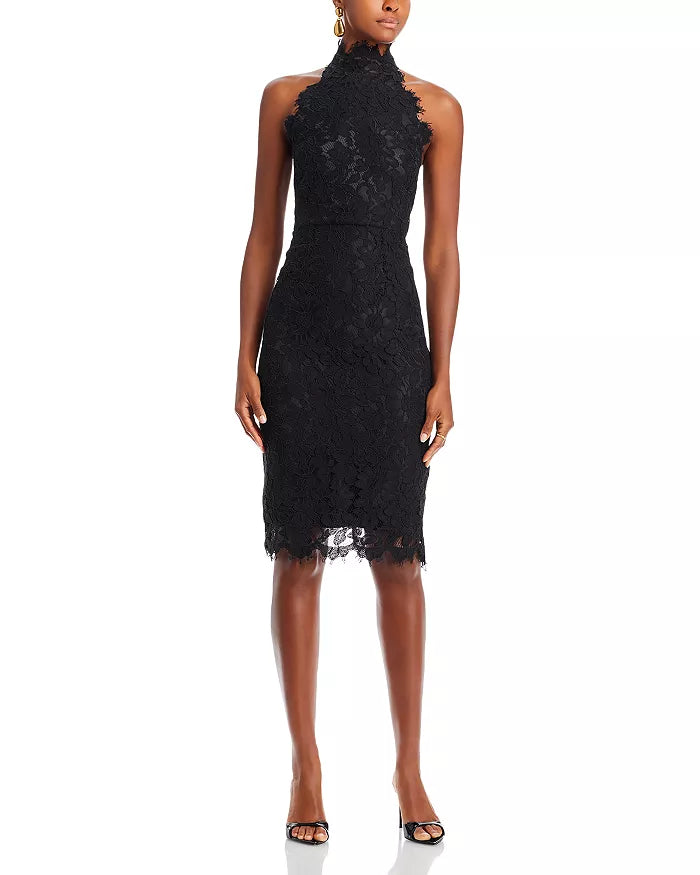 Eliza J Halter Mock Neck Lace Dress  Black Size 10