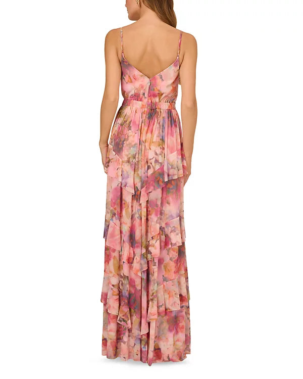 Liv Foster Printed Mesh Gown  Color Pink Multi Size 8
