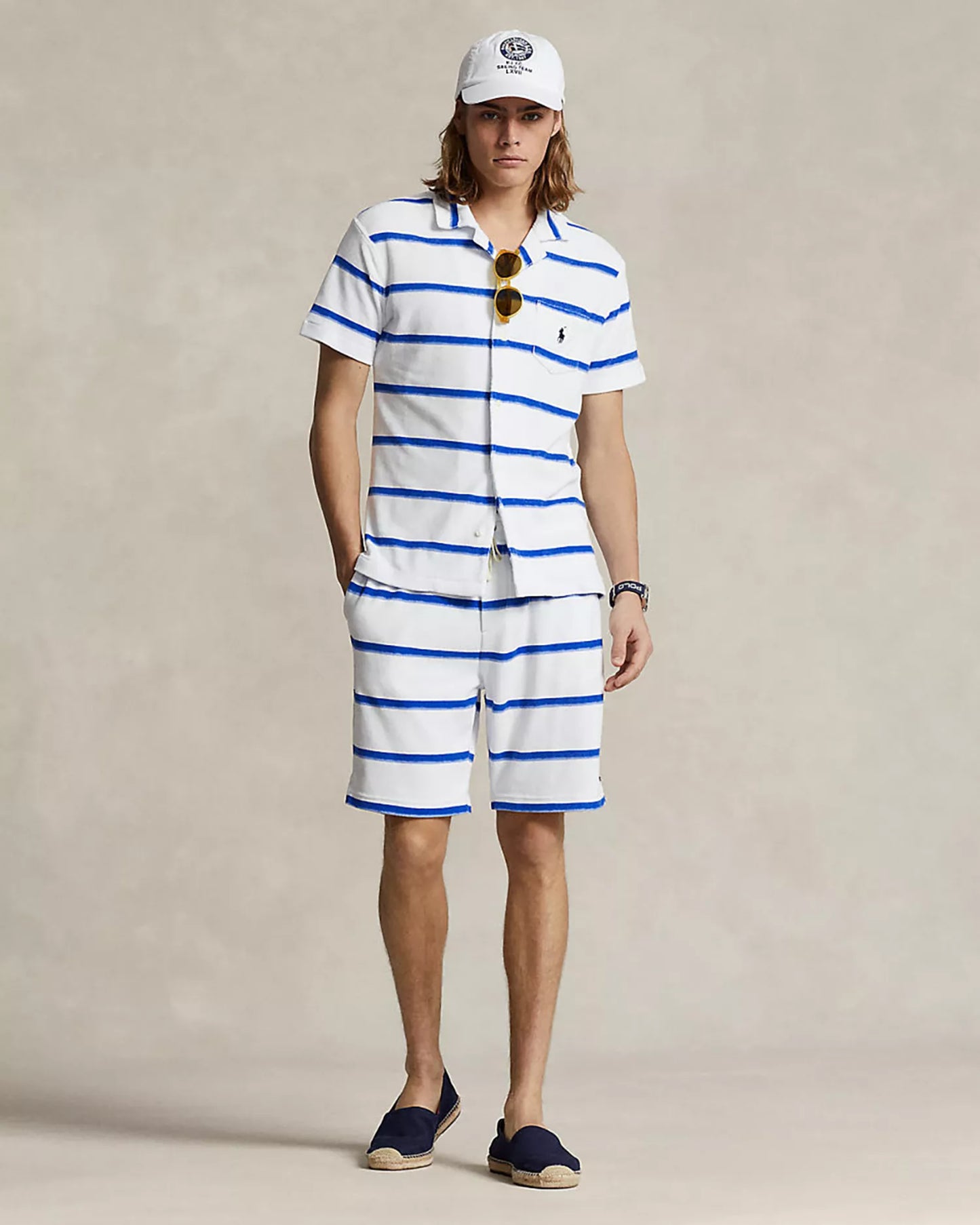Polo Ralph Lauren Men's Striped Terry 7.5" Drawstring Shorts Ombre Painted Stripes Blue Size 2XL