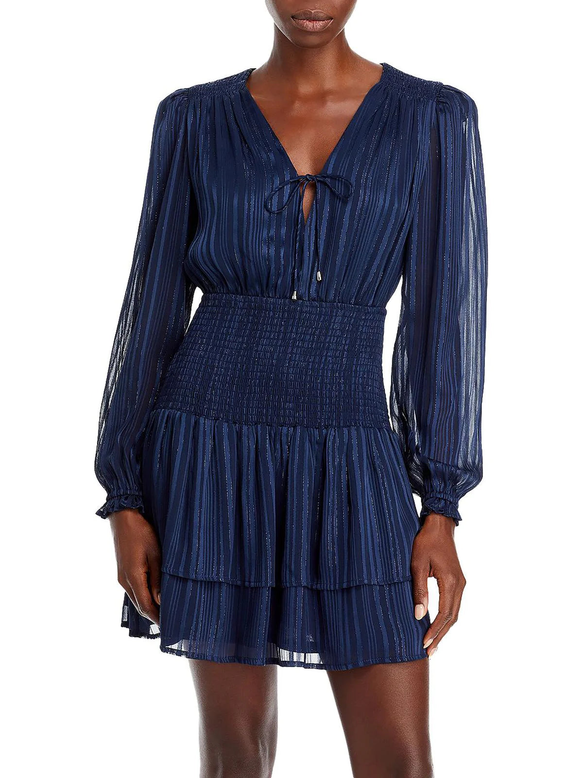 Aqua Women's Smocked Waist Shadow Stripe Dress  Color Navy Size XS