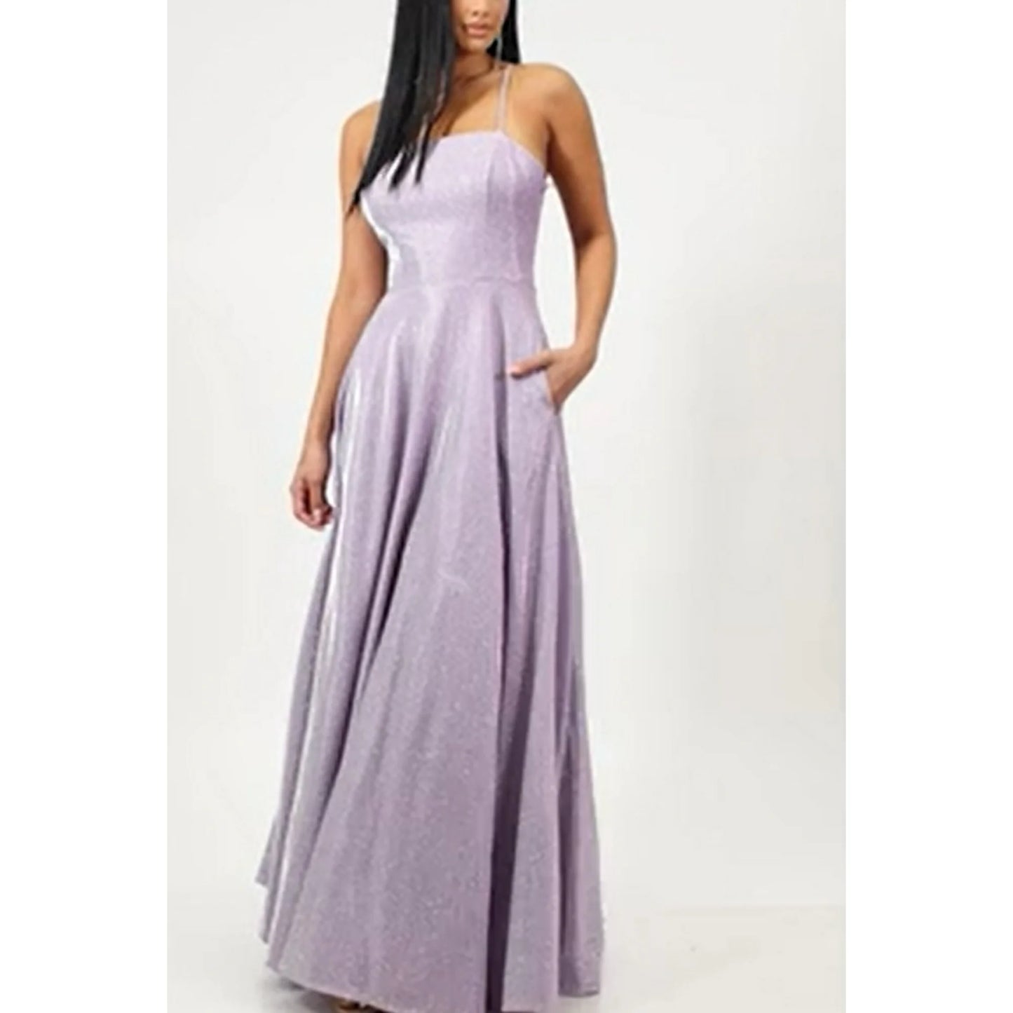 City Studios Juniors Sleeveless Glitter Lace-Back Evening Dress  Lavender Size 5/6