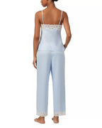 LAUREN RALPH LAUREN Women's Satin Lace Cami Top & Ankle Pant Pajama Set  Blue Size S