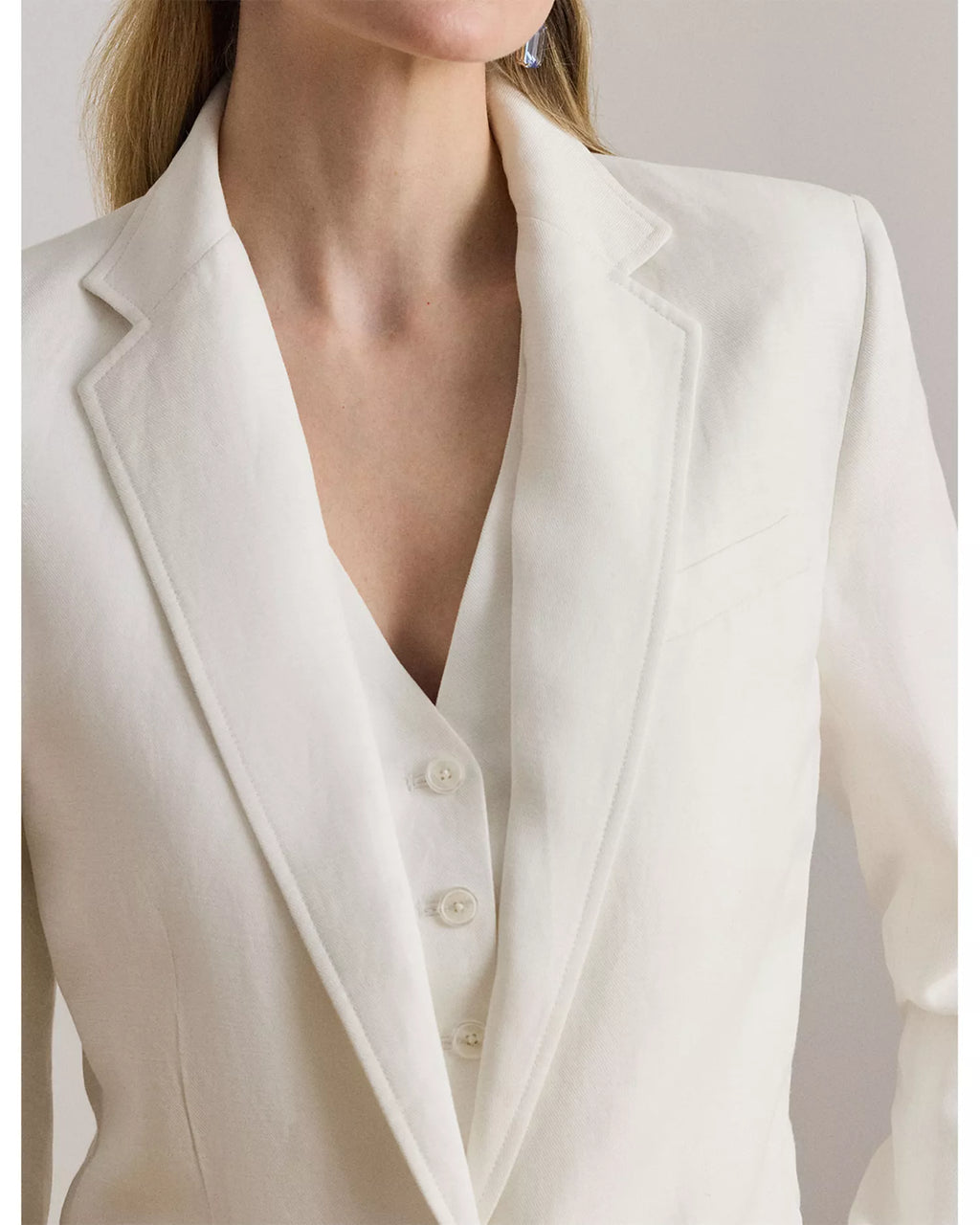 Lauren Ralph Lauren Women's Wilona Linen-Blend Twill Blazer  White Size 6