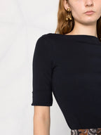 Lauren Ralph Lauren Women's Stretch Cotton Boatneck Tee  Navy Size L