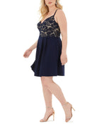 B Darlin Women's Plus Size Lace-Top A-Line  Color Navy Size 16W