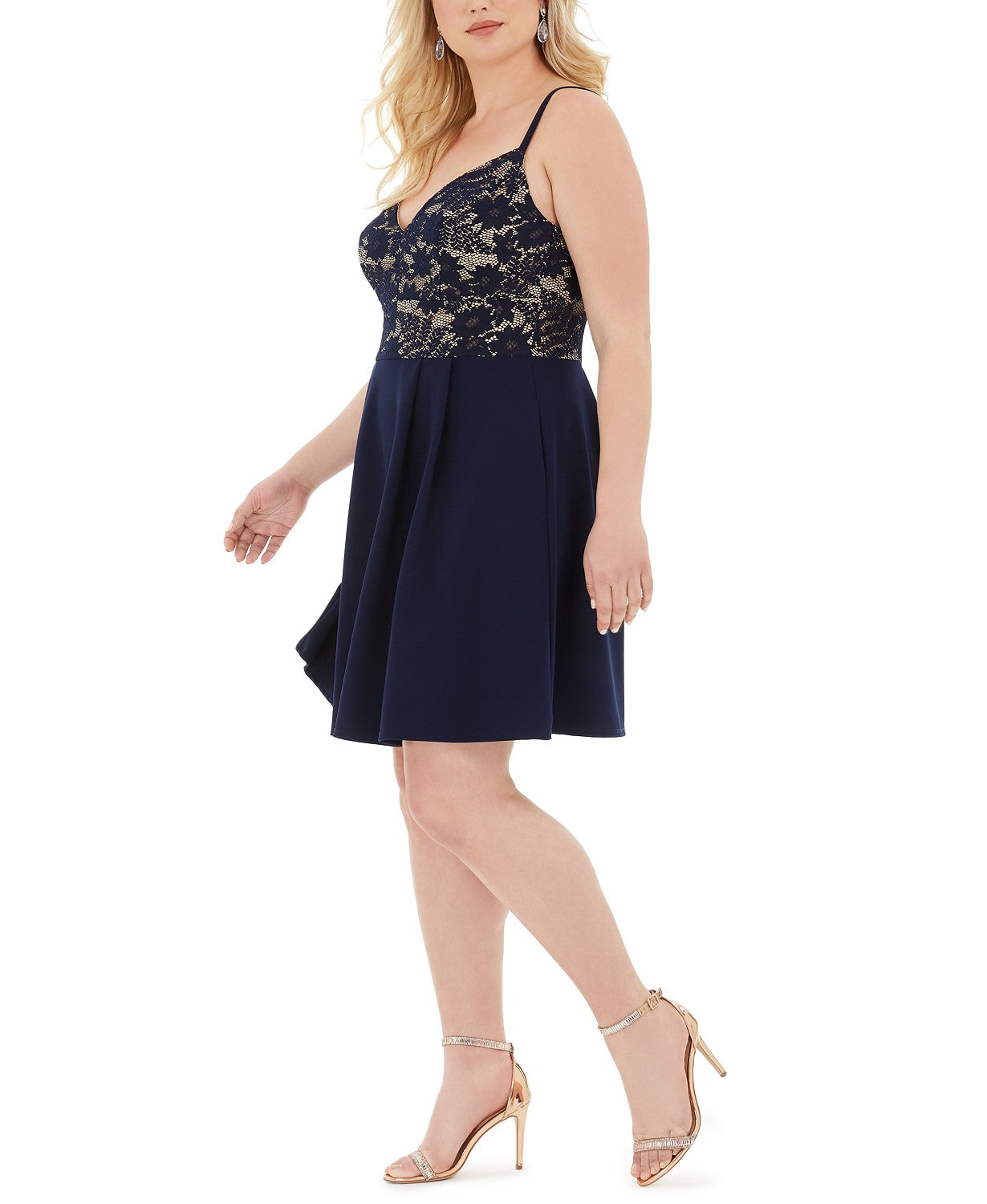 B Darlin Women's Plus Size Lace-Top A-Line  Color Navy Size 16W