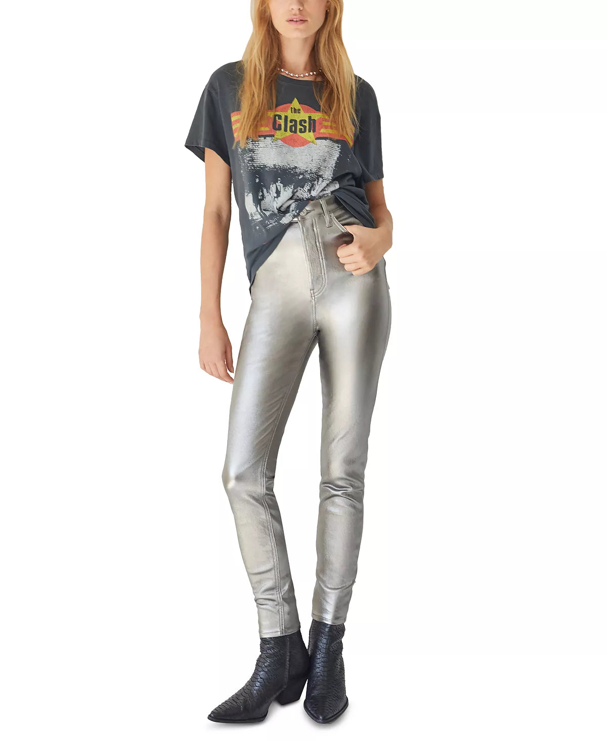 Free People Women's Phoenix Coated Skinny Jeans  Color Silver Size 30R