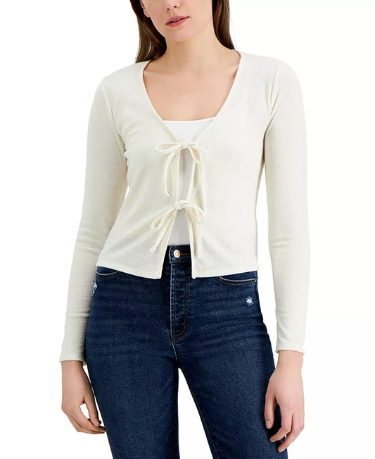 Self Esteem Juniors Knit Brushed-Rib Double-Tie Cardigan  Color Ivory Size M