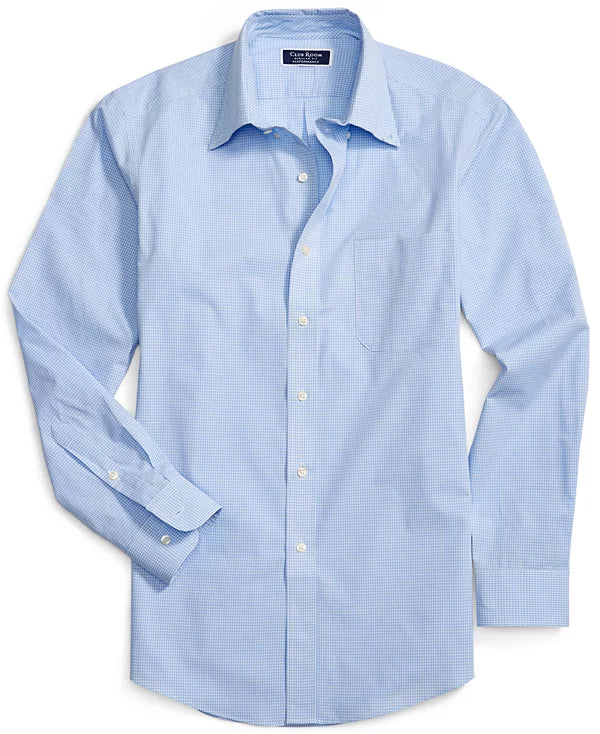 Club Room Men's Regular Fit Mini Gingham Dress Shirt  Light Blue 15 32/33