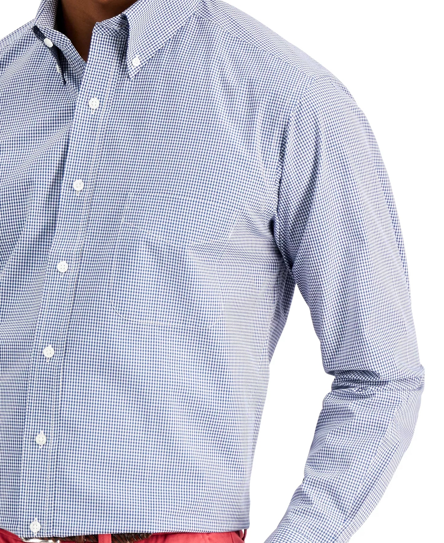 Club Room Men's Regular-Fit Mini Gingham Dress Shirt  Navy 17.5 32/33