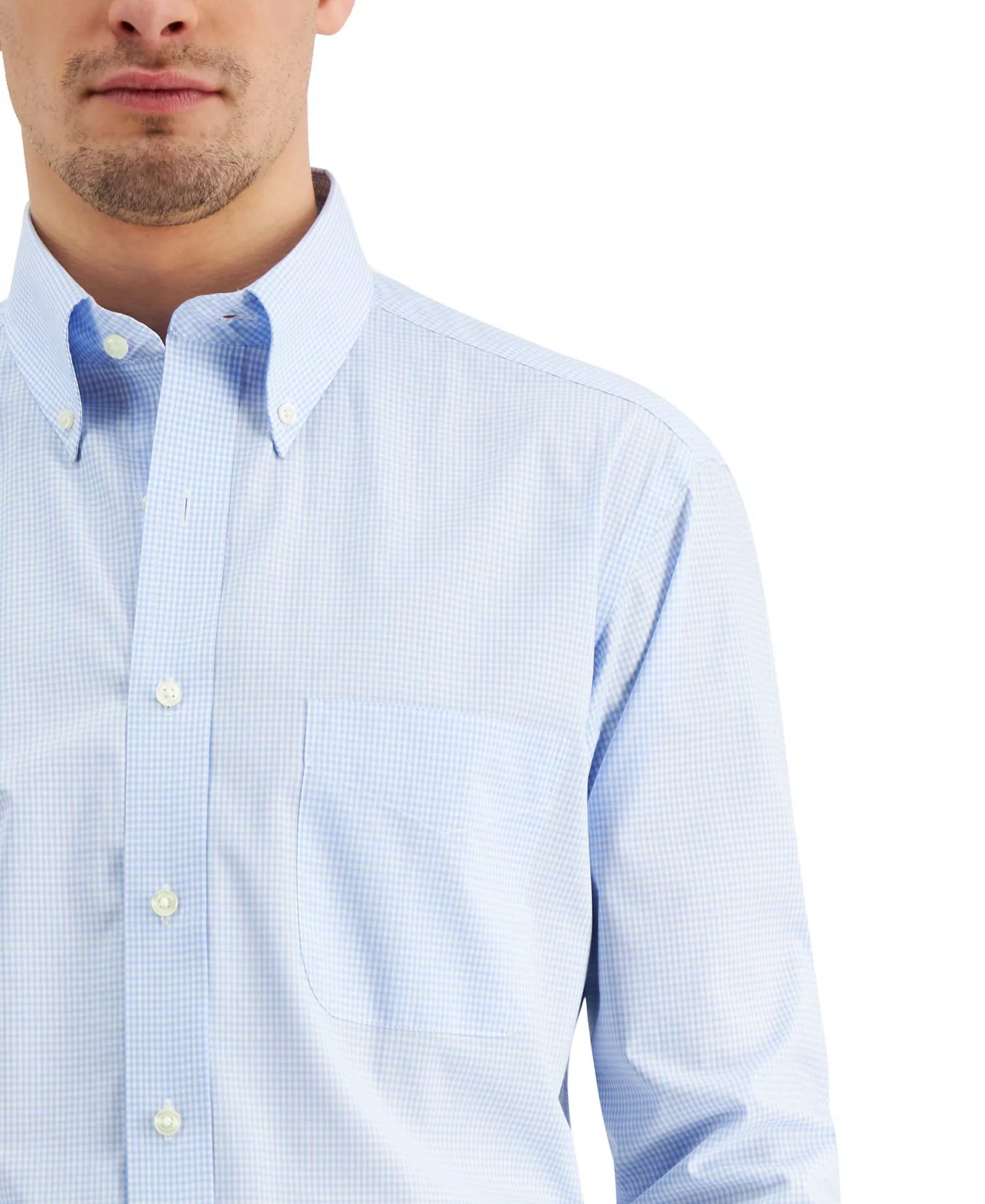 Club Room Men's Regular-Fit Mini Gingham Dress Shirt  Light Blue 17.5 34/35