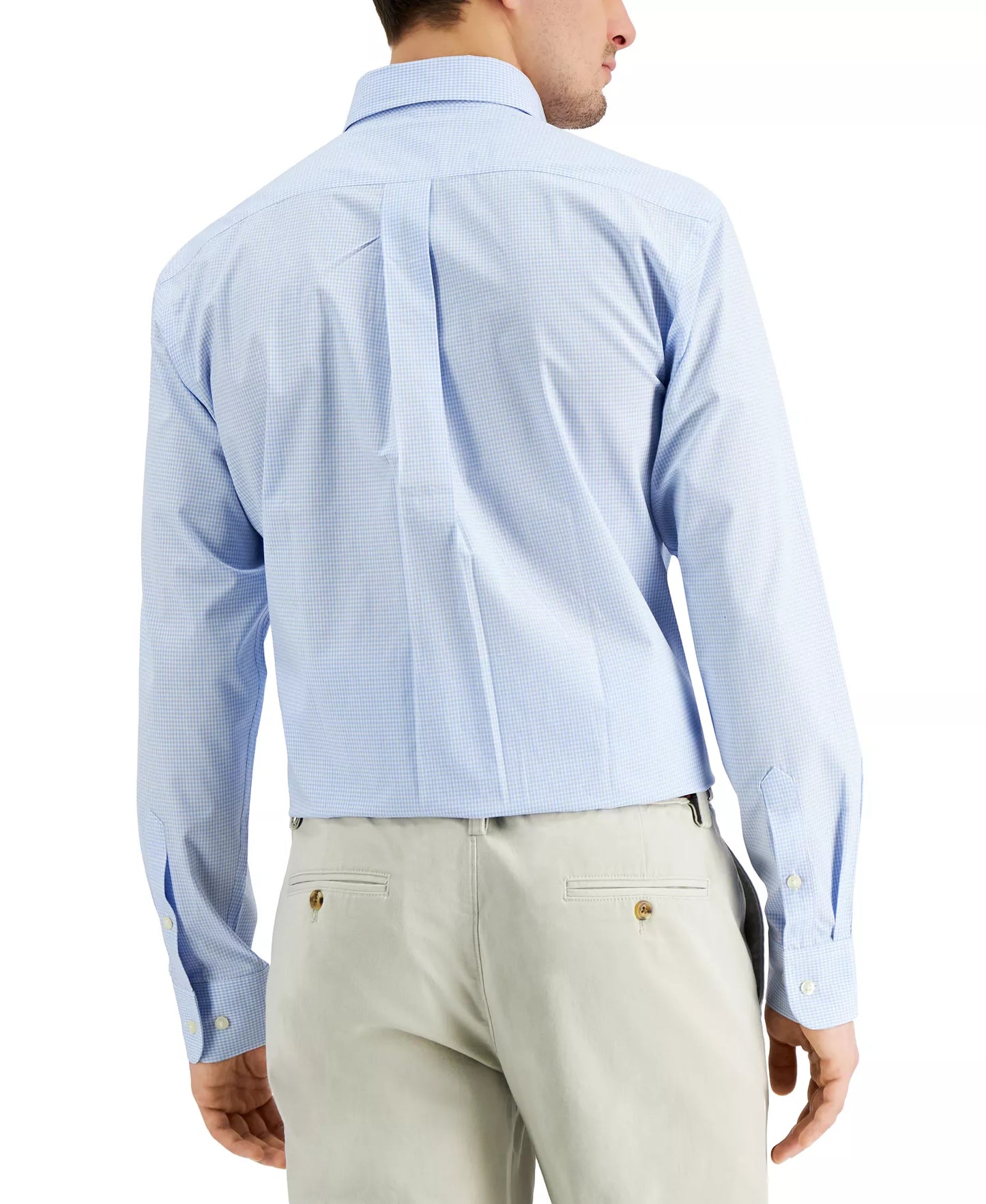 Club Room Men's Regular-Fit Mini Gingham Dress Shirt  Light Blue 17.5 34/35