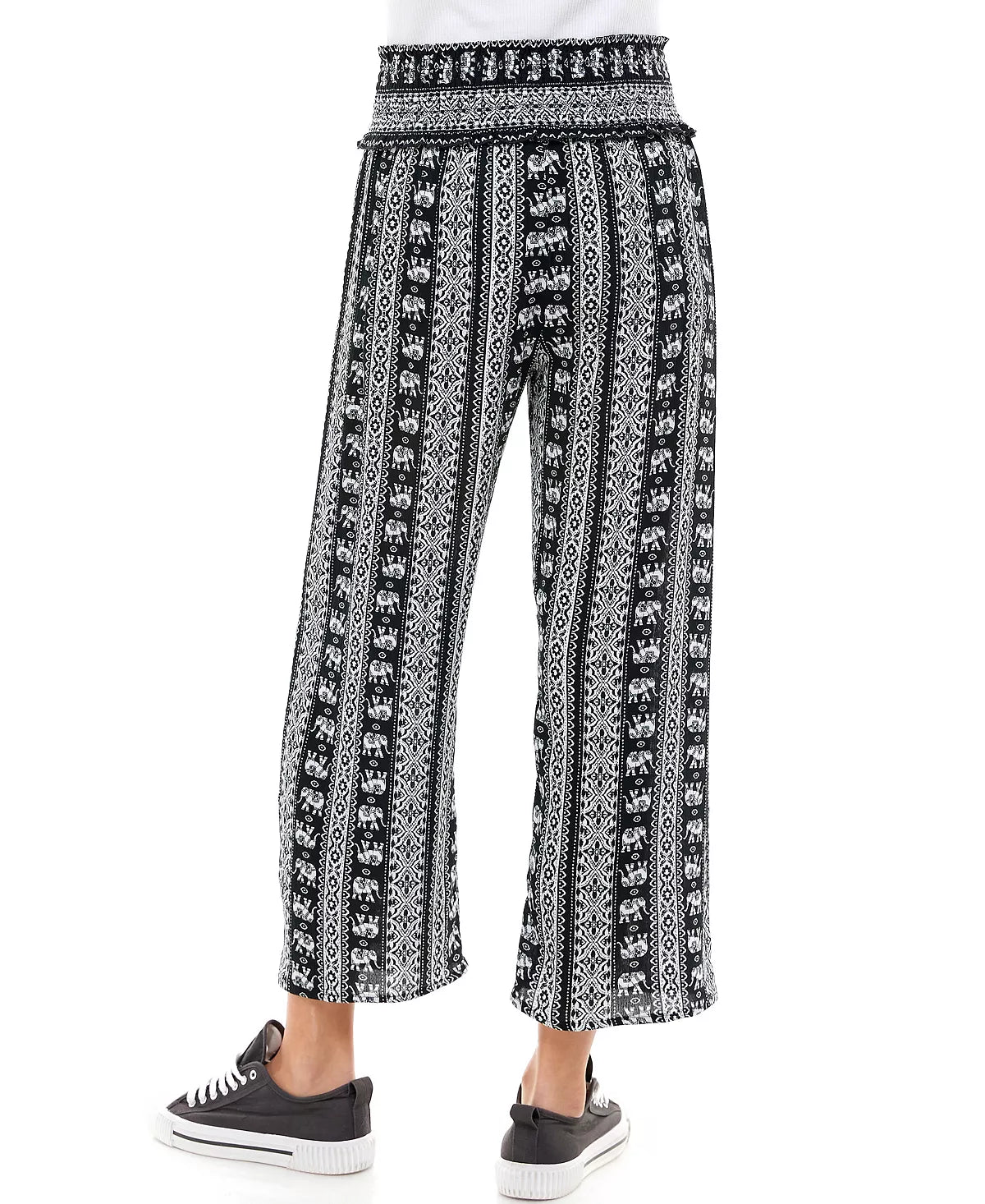 Be Bop Juniors Smocked-Waist Cropped Pants  Color Black/Ivory Size S