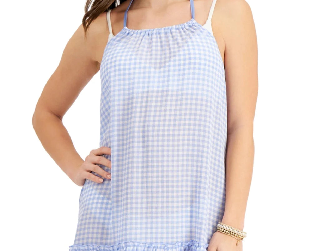 Miken Juniors High-Neck Tiered Cover-Up  Color Blue/White Size S