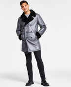 INC International Concepts Men's Vegan-Fur-Trim Vegan-Leather Coat  Color Navy Bud Size M