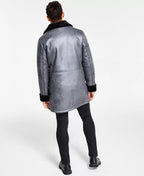 INC International Concepts Men's Vegan-Fur-Trim Vegan-Leather Coat  Color Navy Bud Size M