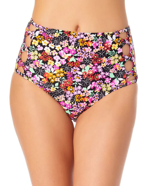 California Waves Juniors High-Rise Strappy-Side Bikini Bottom  Color Multi Print Size M