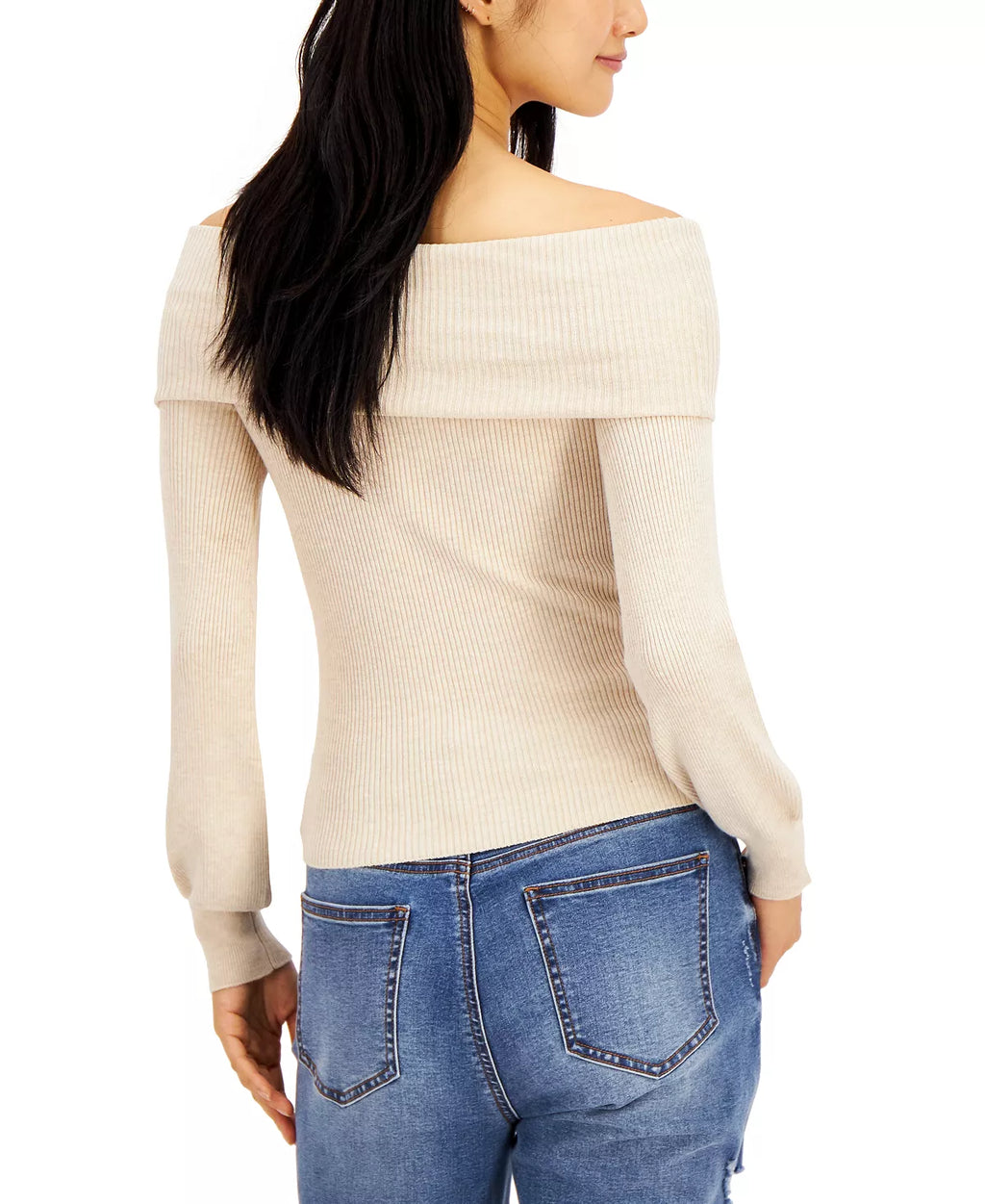 Hooked Up by IOT Juniors Ribbed Off-The-Shoulder Sweater  Color Black Size M