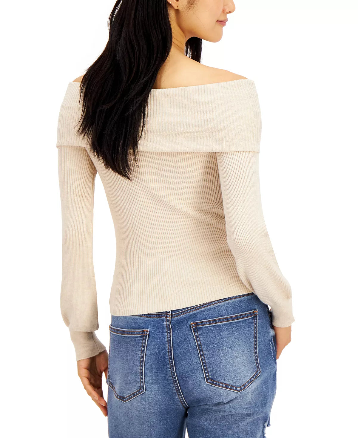Hooked Up by IOT Juniors Ribbed Off-The-Shoulder Sweater  Color Black Size M