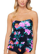 Island Escape Womens Triple-Tier Bandeau Tankini Top  Color Ocean Bloom Multi Size 6