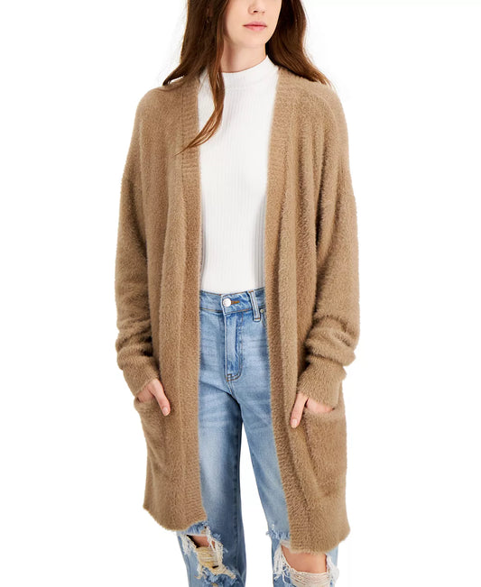 Hippie Rose Juniors Eyelash-Knit Cozy Long Cardigan  Color Portobella Size XS