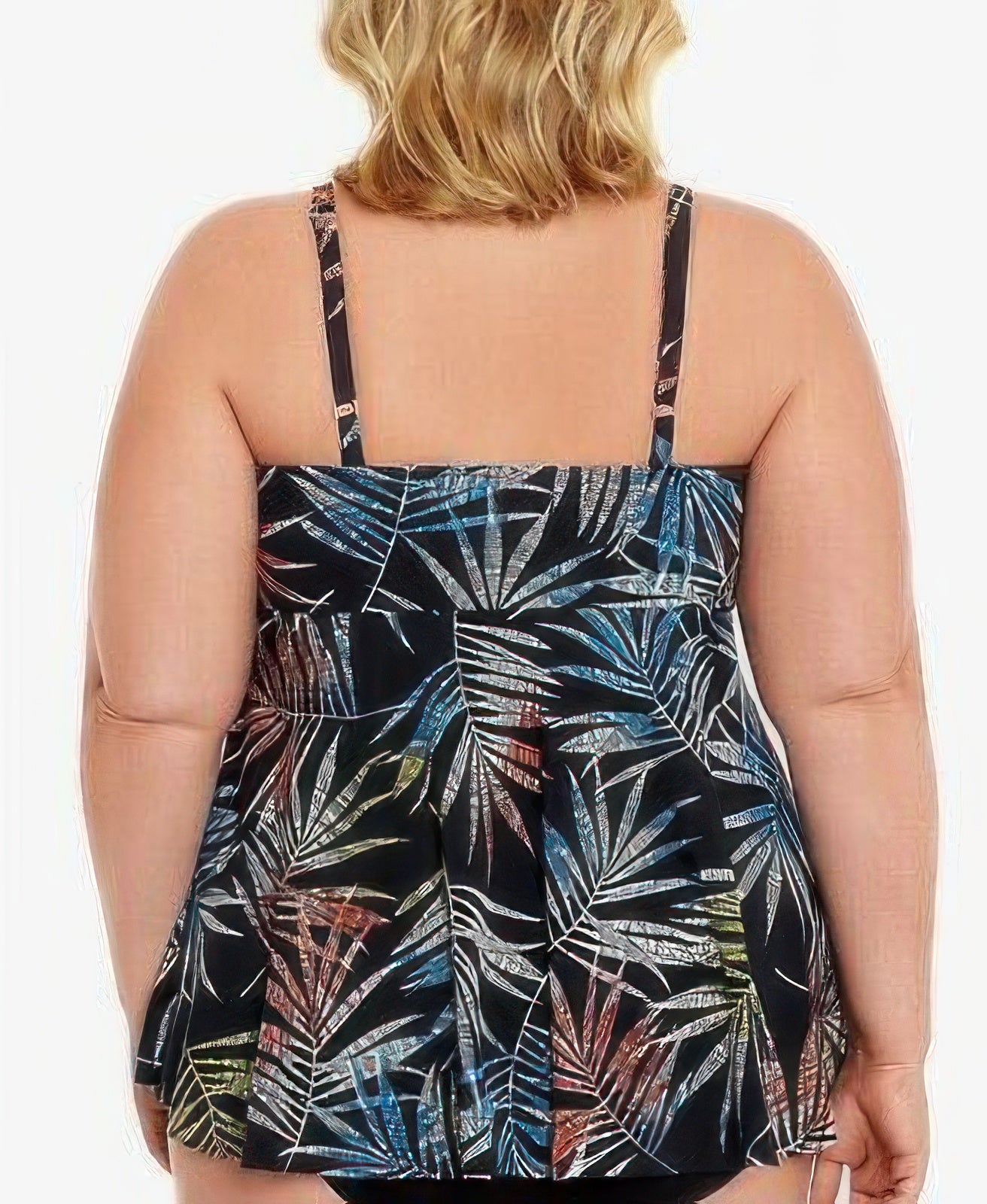 Swim Solutions Plus Size Pacifica Palm V-Neck Tankini Top  Color Black Multi Size 16W