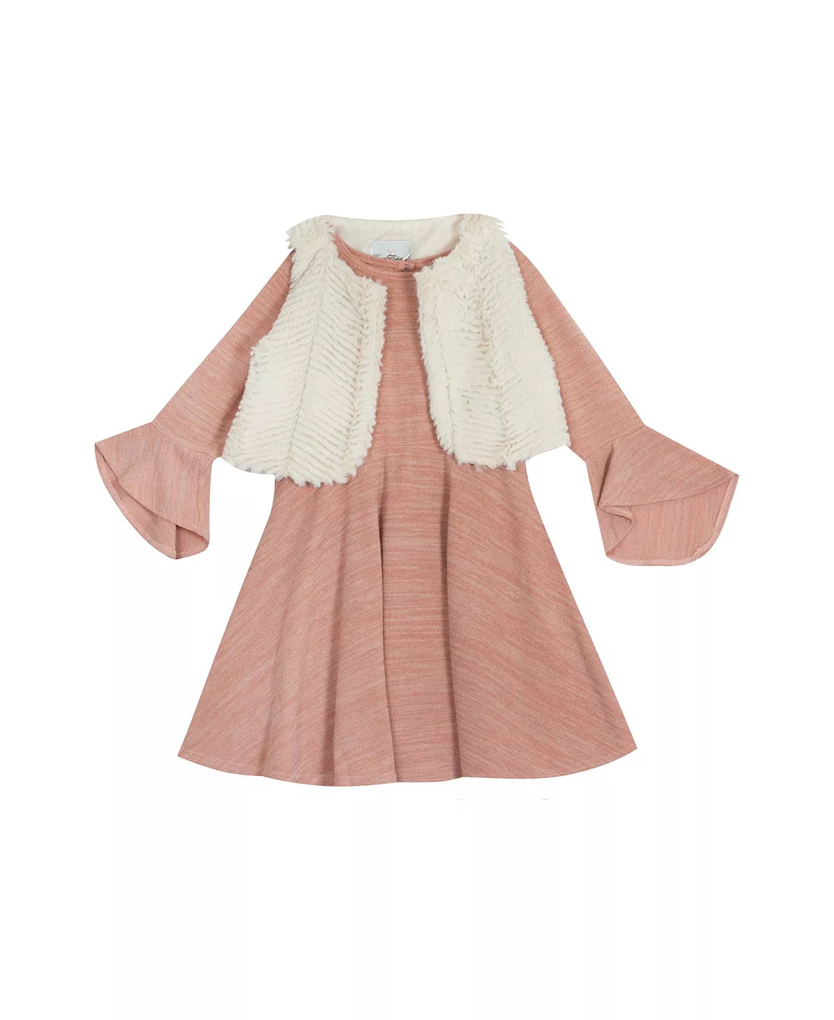 Rare Editions Girls Sweater Dress with Vegan Fur Vest, 2 Piece Set  Color Blush Size 5