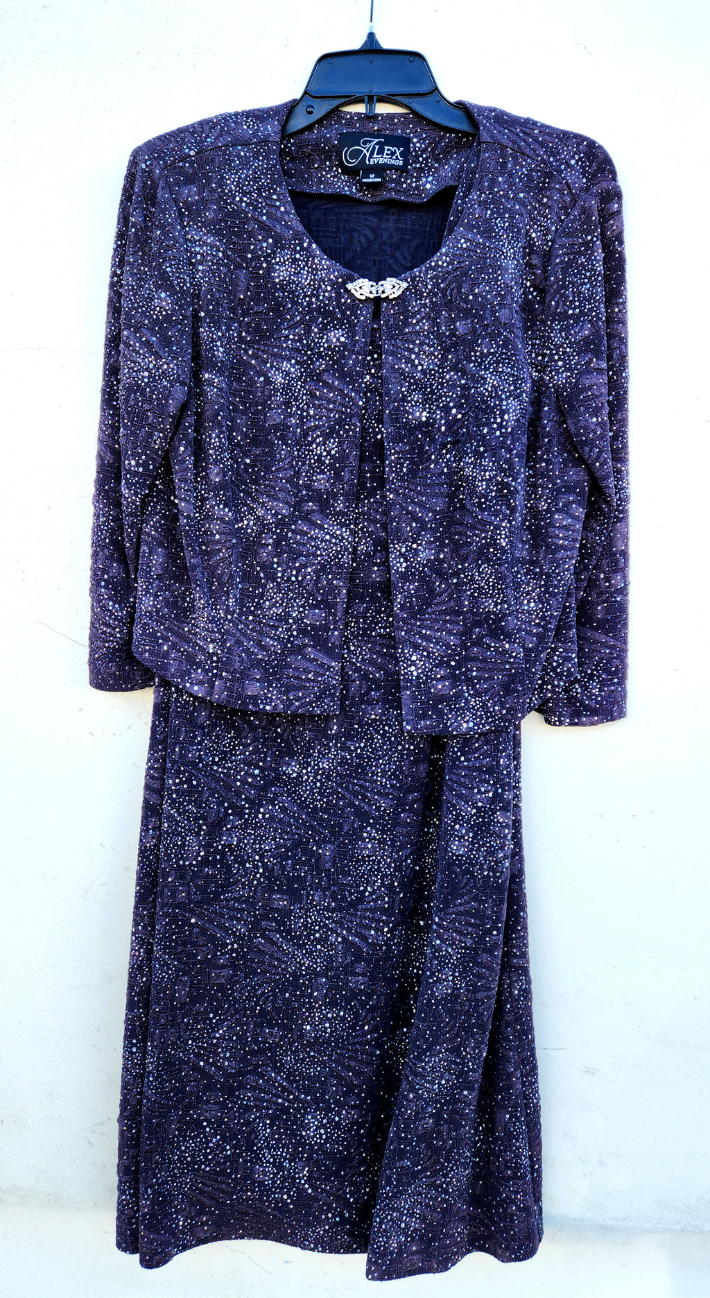 Alex Evenings Women's Glitter Jacket Dress  Color Purple Size 12