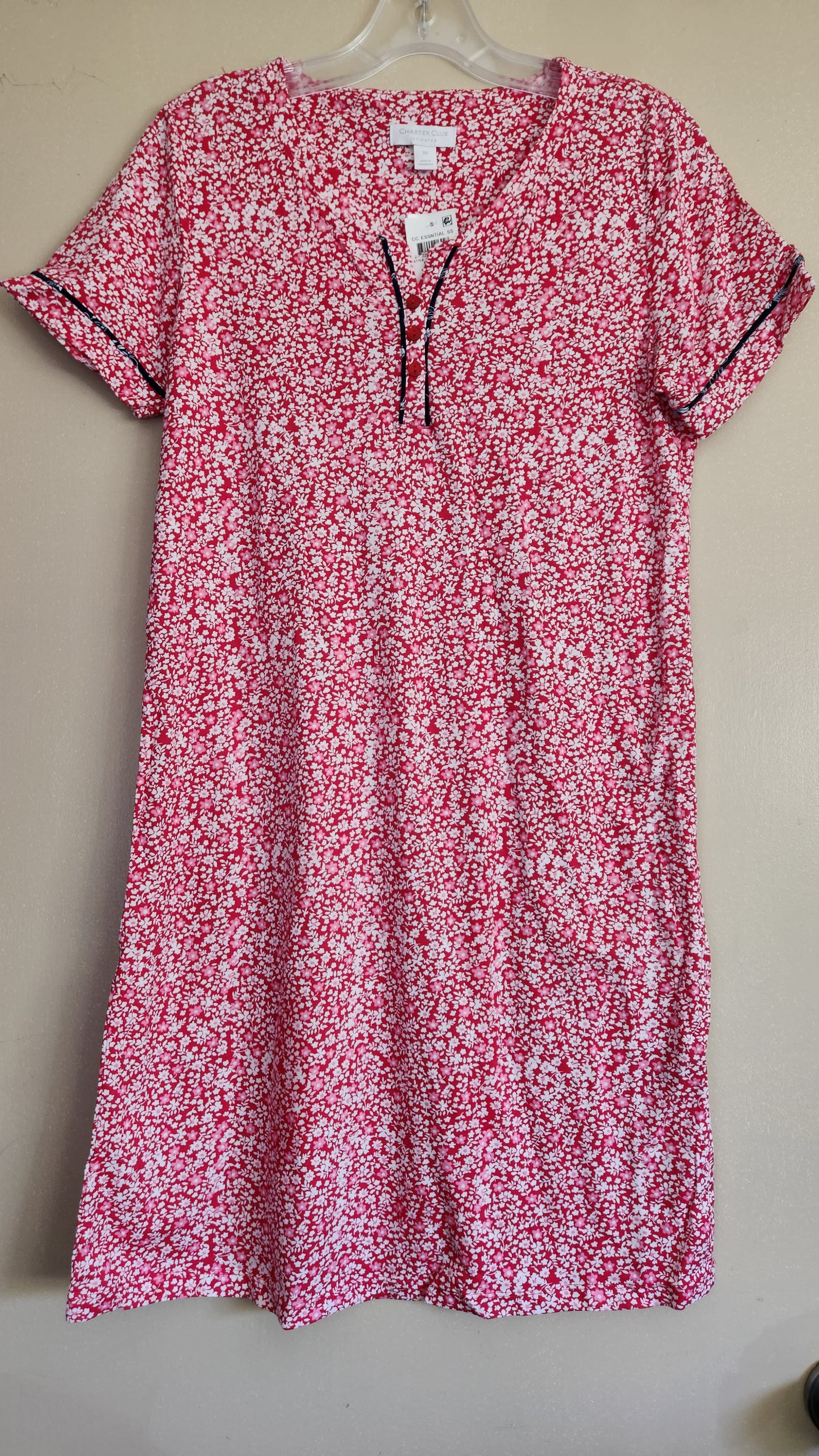 Charter Club Women's Cotton Printed Henley Sleepshirt  Color Poppy Ditsy Size XS