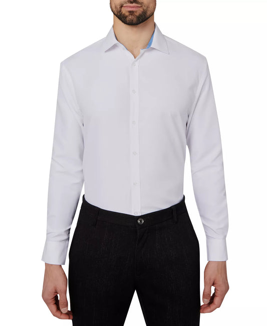 Calabrum Men's Slim-Fit Performance Dress Shirt  White Size L