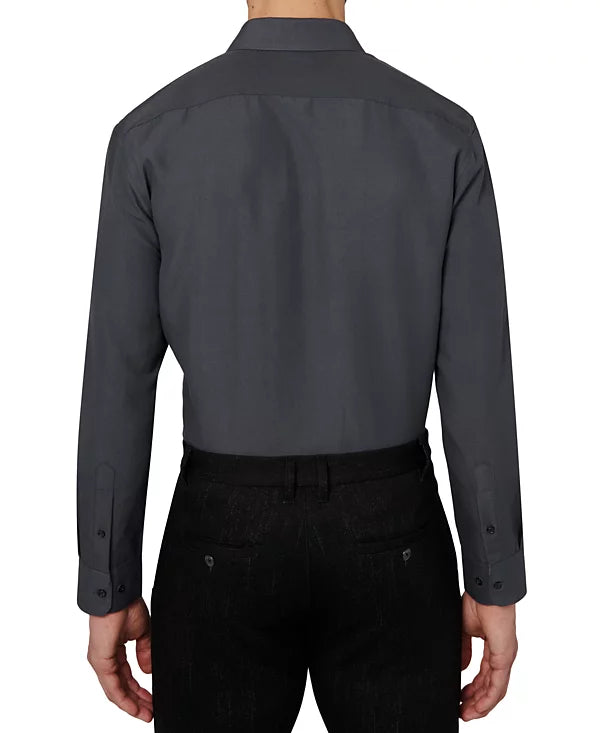 Calabrum Men's Modern-Fit Solid Wrinkle Free Performance Dress Shirt  Charcoal Size S 14/14.5