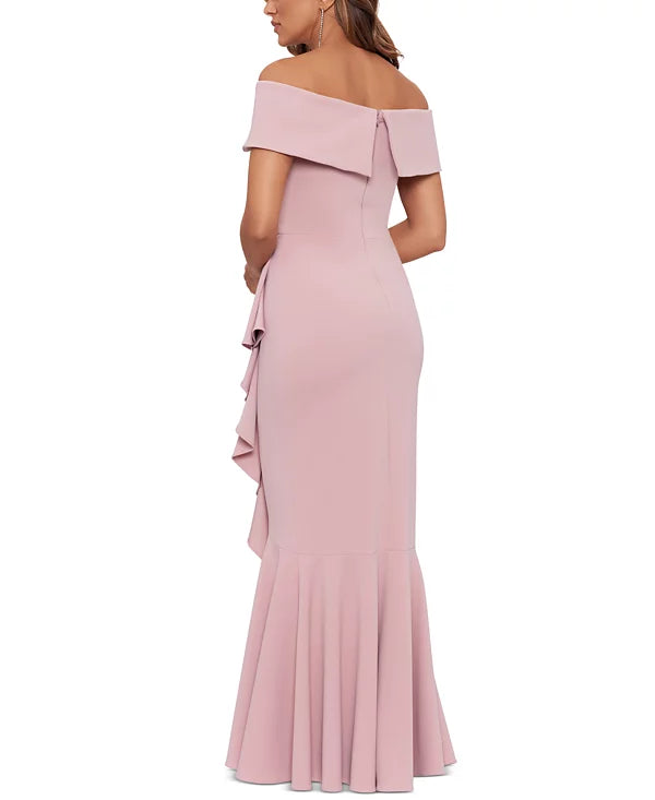 Betsy & Adam Off-The-Shoulder Mermaid Gown  Color Rose Size 8