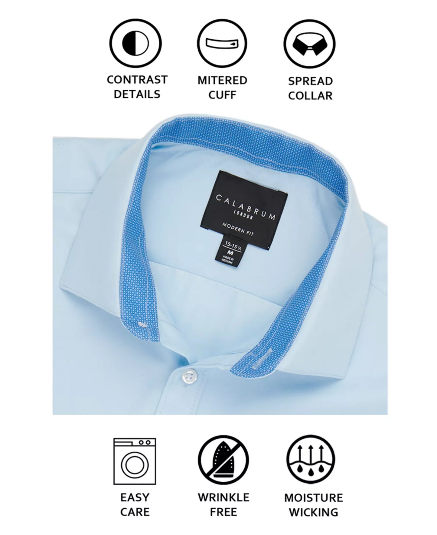 Calabrum Men's Slim-Fit Performance Dress Shirt  White Size L