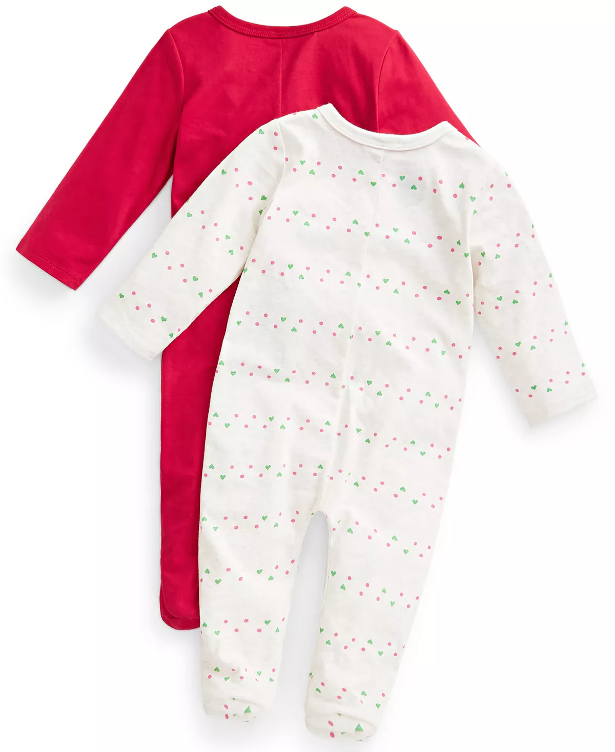 First Impressions Baby Girls Chloe 2-Pk. Solid & Heart Stripe-Print Footed Coveralls  Color Bone Hthr Size 0-3 months