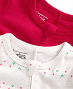 First Impressions Baby Girls Chloe 2-Pk. Solid & Heart Stripe-Print Footed Coveralls  Color Bone Hthr Size 6-9 months