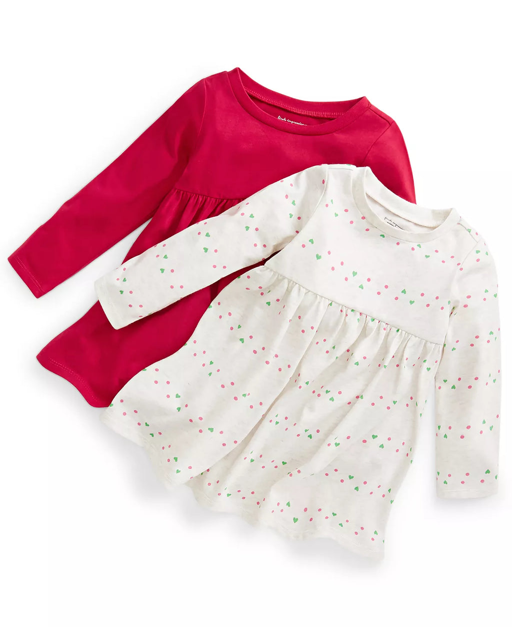 First Impressions Baby Girls Chloe 2-Pk. Solid & Heart Long-Sleeve Dresses  Color Bone Hthr Size 24 Months