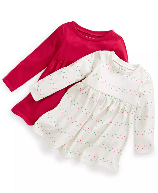 First Impressions Baby Girls Chloe 2-Pk. Solid & Heart Long-Sleeve Dresses  Color Bone Hthr Size 24 Months