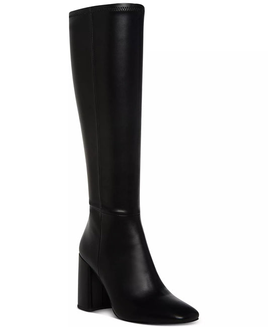 Steve Madden Women's Ally Block-Heel Tall Boots  Black Leather Size 10
