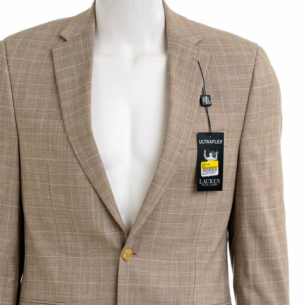 LAUREN RALPH LAUREN Men's Lexington Ultra Flex Suit Jacket Blazer  Color Tan/Blue Size 40LONG