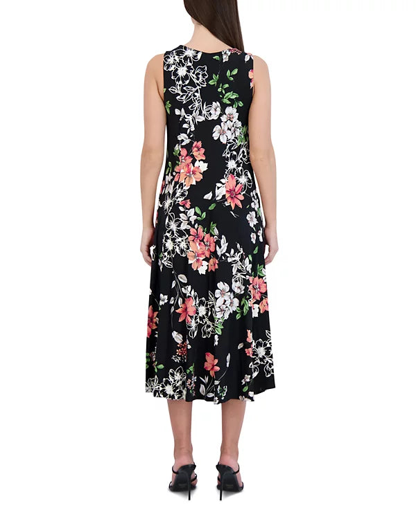 Robbie Bee Petite Floral-Print Cowlneck Midi Dress  Color Black Size PS