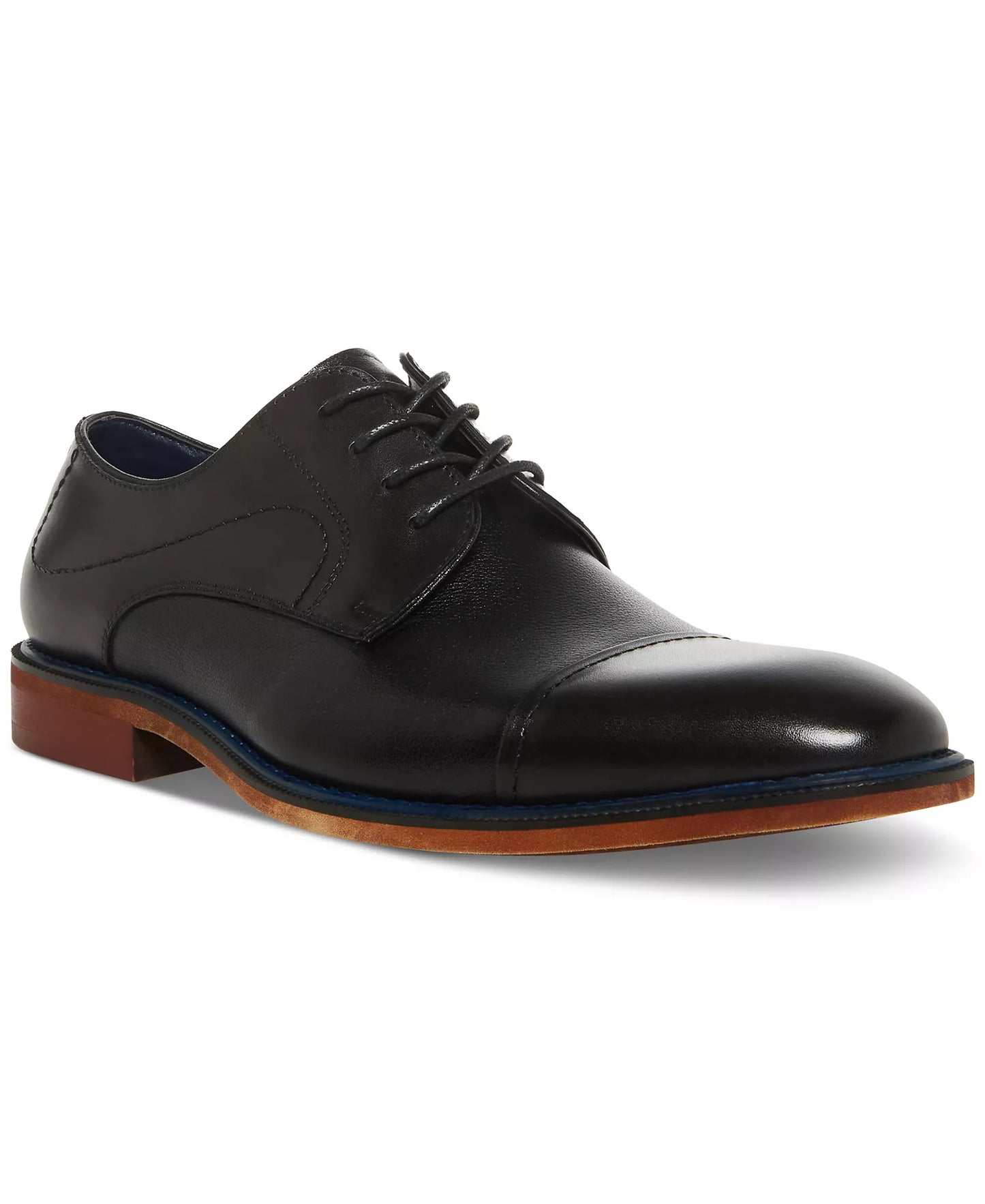 Steve Madden Men's Zane Tonal Textured Mid Oxford Dress Shoes  Black Leather Size 8