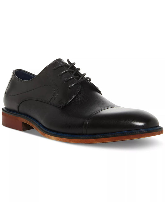 Steve Madden Men's Zane Tonal Textured Mid Oxford Dress Shoes  Black Leather Size 8