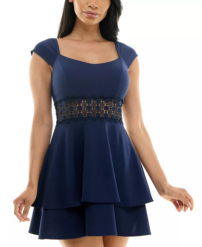 B Darlin Juniors Lace-Trim A-Line Dress  Navy Size 11/12
