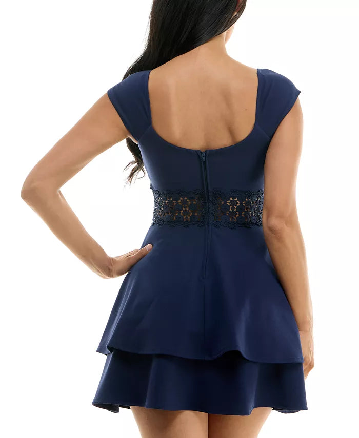 B Darlin Juniors Lace-Trim A-Line Dress  Navy Size 11/12