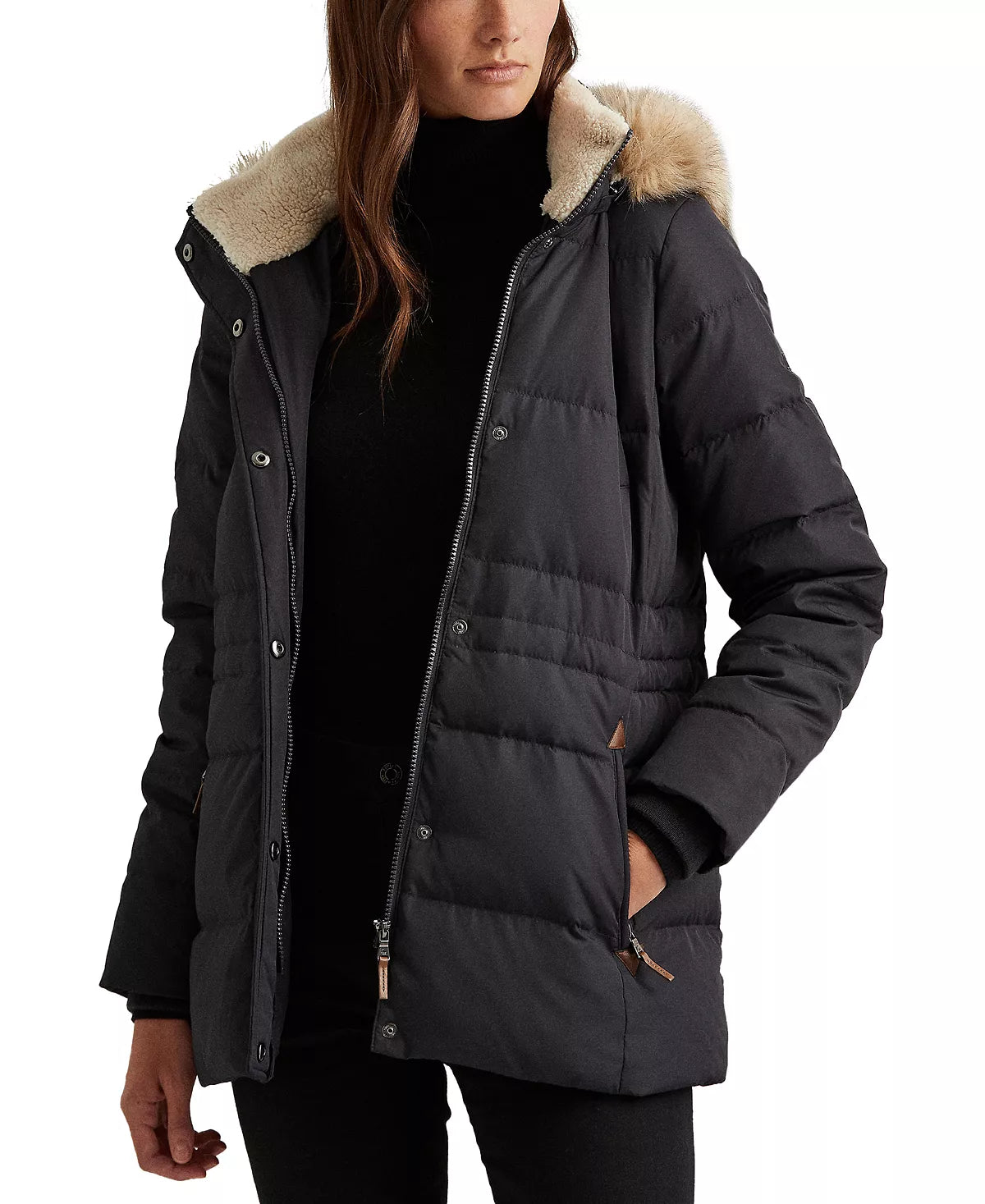 Lauren Ralph Lauren Women's Faux-Fur-Trim Hooded Down Puffer Coat  Color Dark Camel Size XL