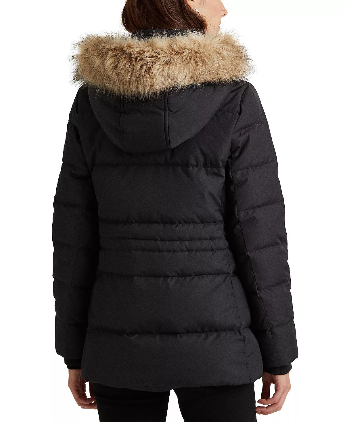Lauren Ralph Lauren Women's Faux-Fur-Trim Hooded Down Puffer Coat  Color Dark Camel Size XL