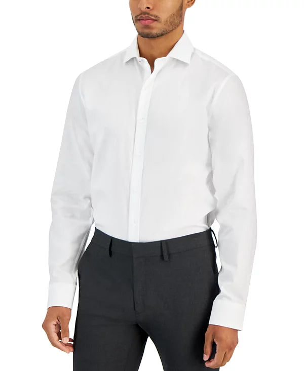 Bar III Men's Slim-Fit Diamond Dobby Dress Shirt  White Size M 15/15.5
