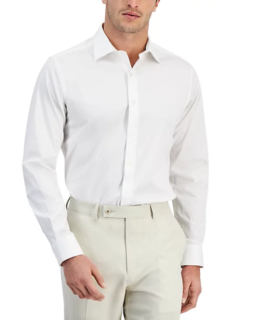 Alfani Men's Stretch Linen Woven Shirt  White Size XL