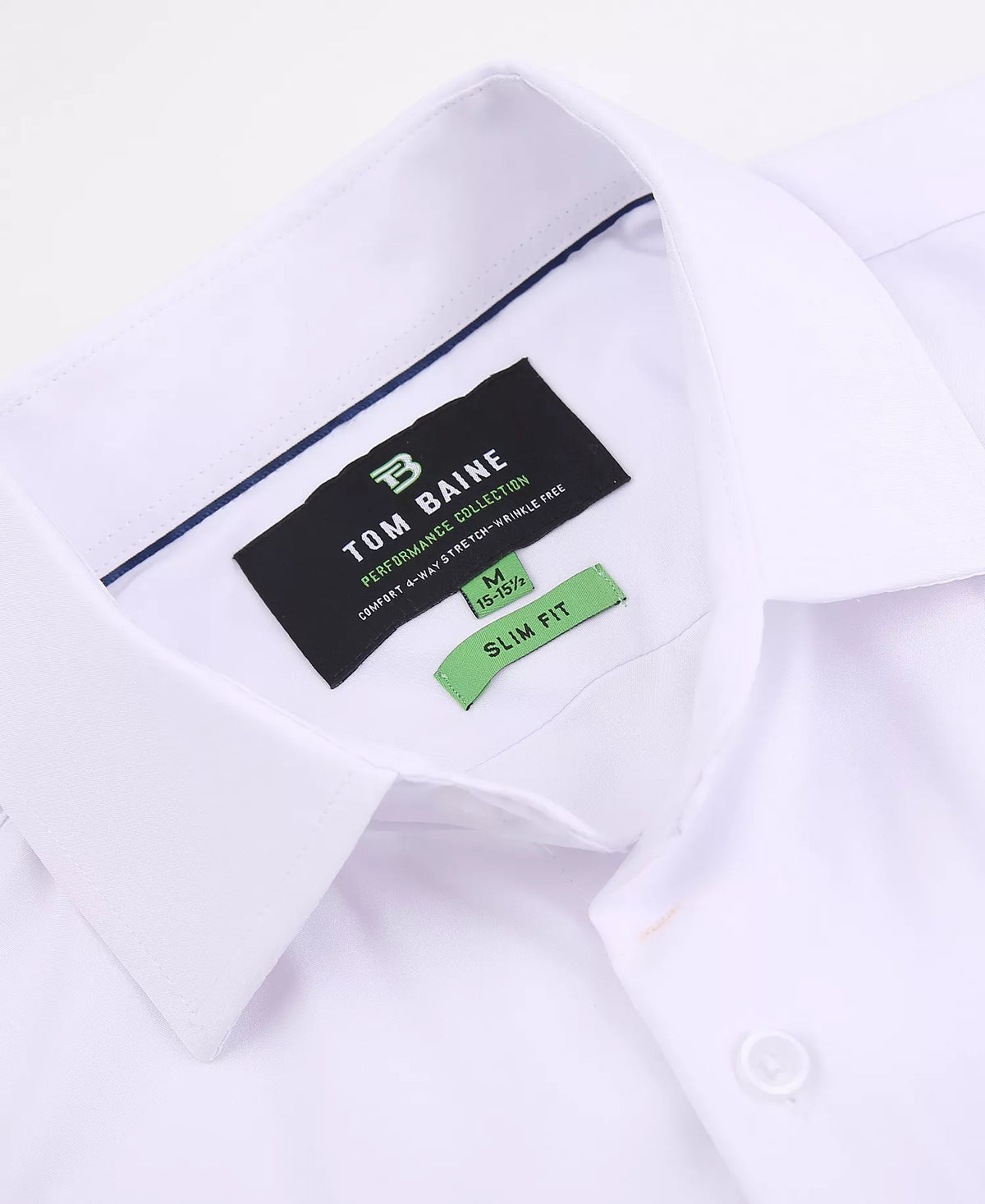 Tom Baine Men's Slim-Fit Stretch Solid Button Down Shirt  White Size XL 17/17.5