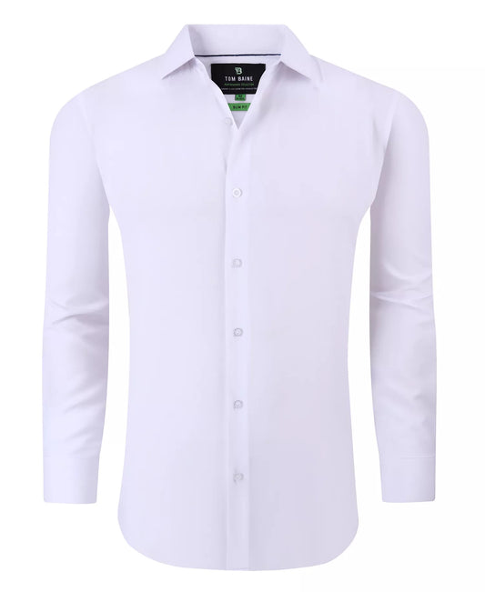 Tom Baine Men's Slim-Fit Stretch Solid Button Down Shirt  White Size XL 17/17.5